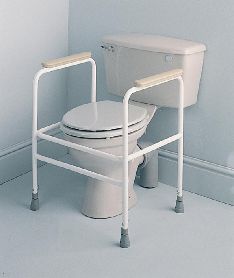 Powder coated adjustable height toilet surround