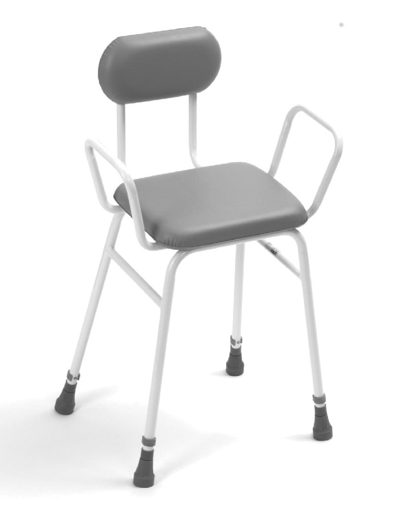 Adjustable Height Perching Stool with arms and upholstered back